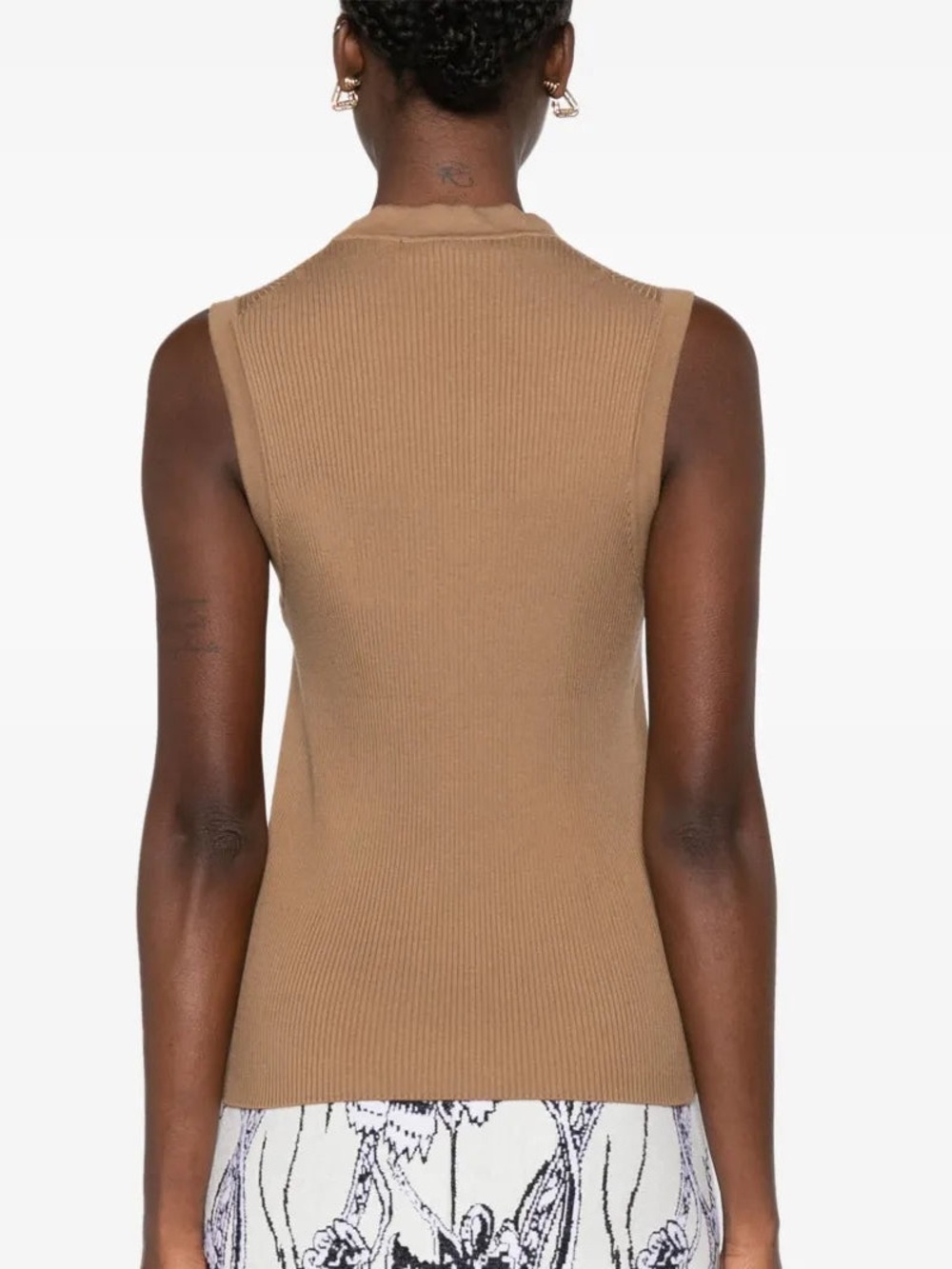 Prada Ribbed Knit Sleeveless Zip Vest Cardigan Brown Camel Leather Logo Plaque - Picture 15 of 16